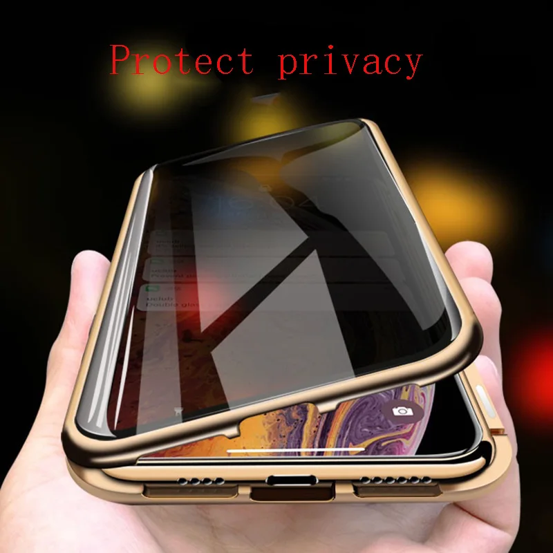

Privacy Metal Magnetic Phone Case For iphone 11 Pro Max Xr Xs Max X 8 7 6 6s Plus Tempered Glass Antispy Protective Case Cover