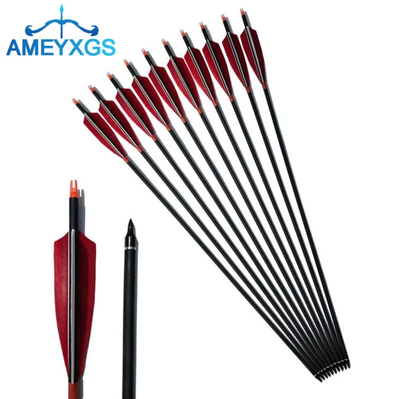 

6/12Pcs Archery Carbon Arrow Spine 500 Mix Carbon Arrow 5" Turkey Feather Replaceable Broadhead For Hunting Shooting Accessories