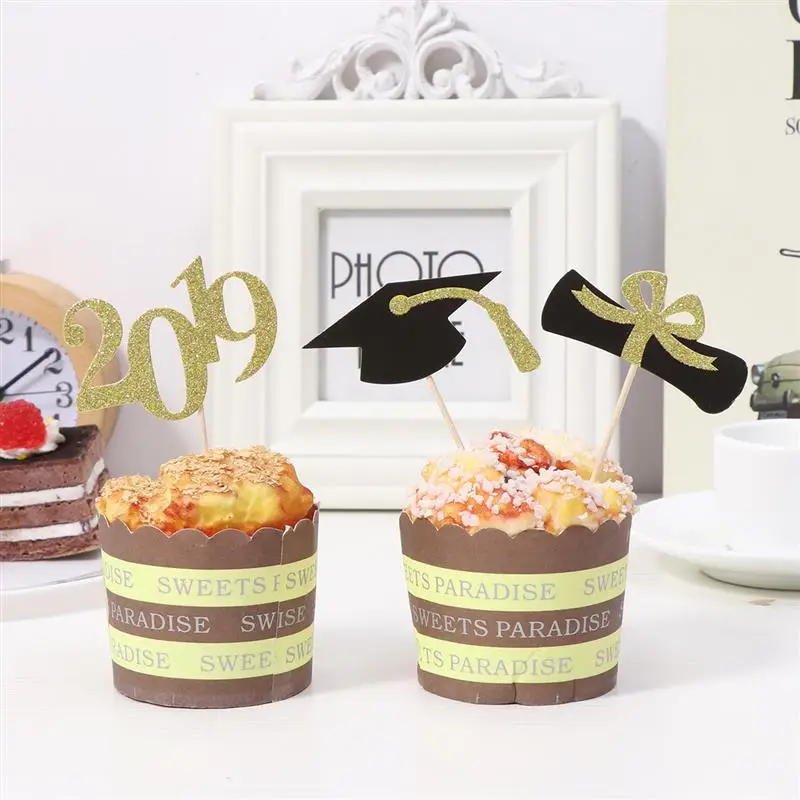 24Pcs Graduation Cake Toppers for 2019 Graduation Party Decoration Supplies