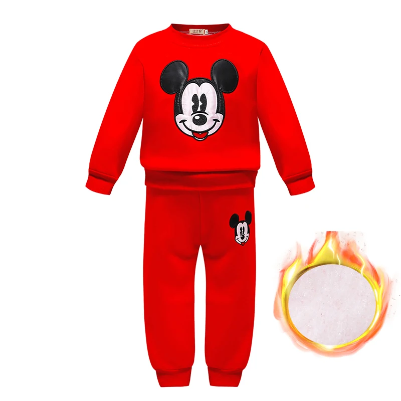 

Autumn Winter Mickey Baby Girl Clothes Set Kids Warm Wool Set Kids Clothes Cartoon Boy Sweatshirt+pant 2PCS Suits girl clothes