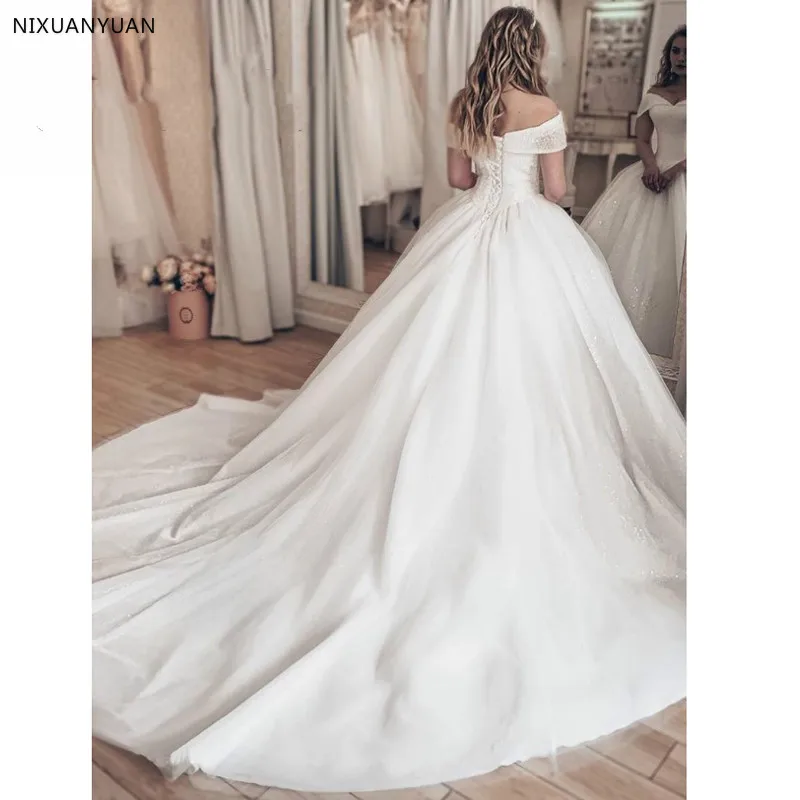 Vestido Noiva Блестящие кристаллы для свадебного платья с открытыми плечами Свадебное бальное платье роскошный Brautkleid Robe De Mariage