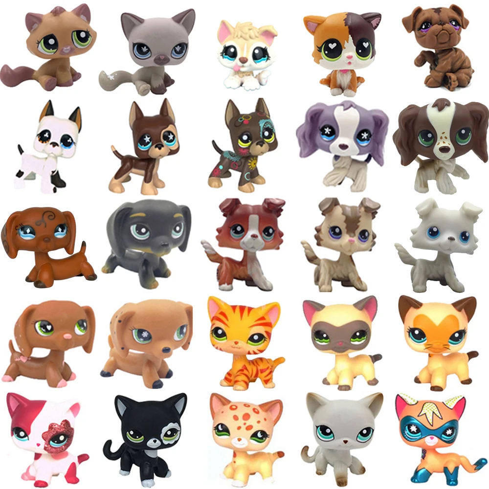 LPS CAT-tienda de mascotas de juguete poco común, soporte de pelo corto, perro salchicha, Collie Spaniel, Gran Danés, figura de colección Original antigua