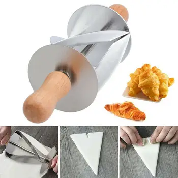 

Rolling Cutter For Making Croissant Stainless Steel Dough Pastry Wheel Handle Tool Kitchen Bread Wooden Baking Easy use