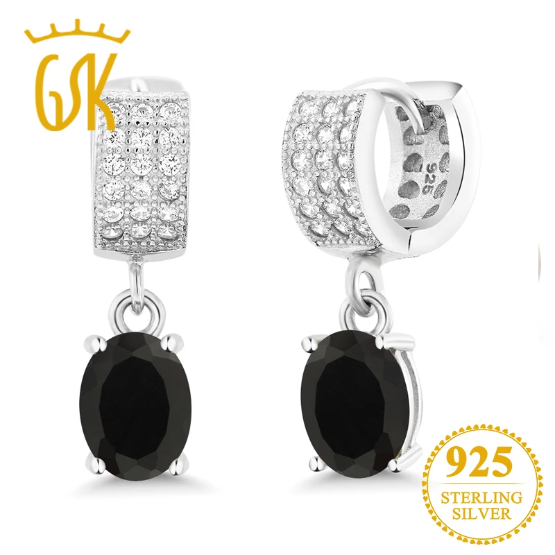 GemStoneKing 2,85 карат Овальный натуральный камень "черный оникс" висячие серьги 925 пробы серебряные ювелирные изделия для женщин