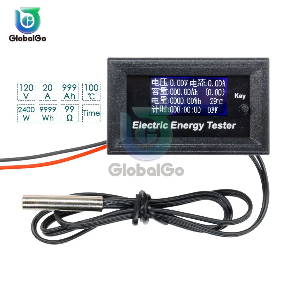 

3pcs Wattmeter Voltmeter Ammeter Thermometer LCD Current Voltage Capacity Power Meter Temperature Timer Tester DC120V 20A 2400 W