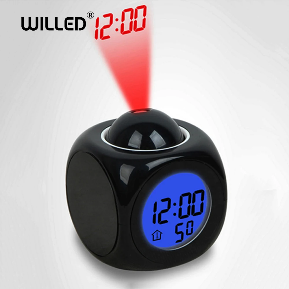  Night Light With Projector Digital Alarm Clock Lamp Voice Temperature Time Projection On Wall Ceili - 4000022370578
