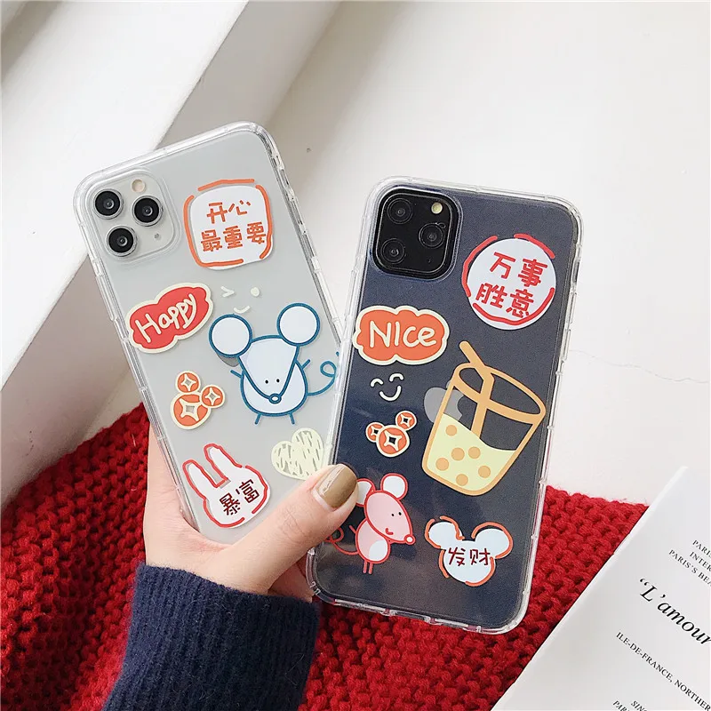 Мультфильм китайский год крыса Прозрачный чехол для телефона для iPhone 11 Pro MAX 7 8 6 6S Plus X XS Max Xr Мягкий ТПУ силиконовый чехол