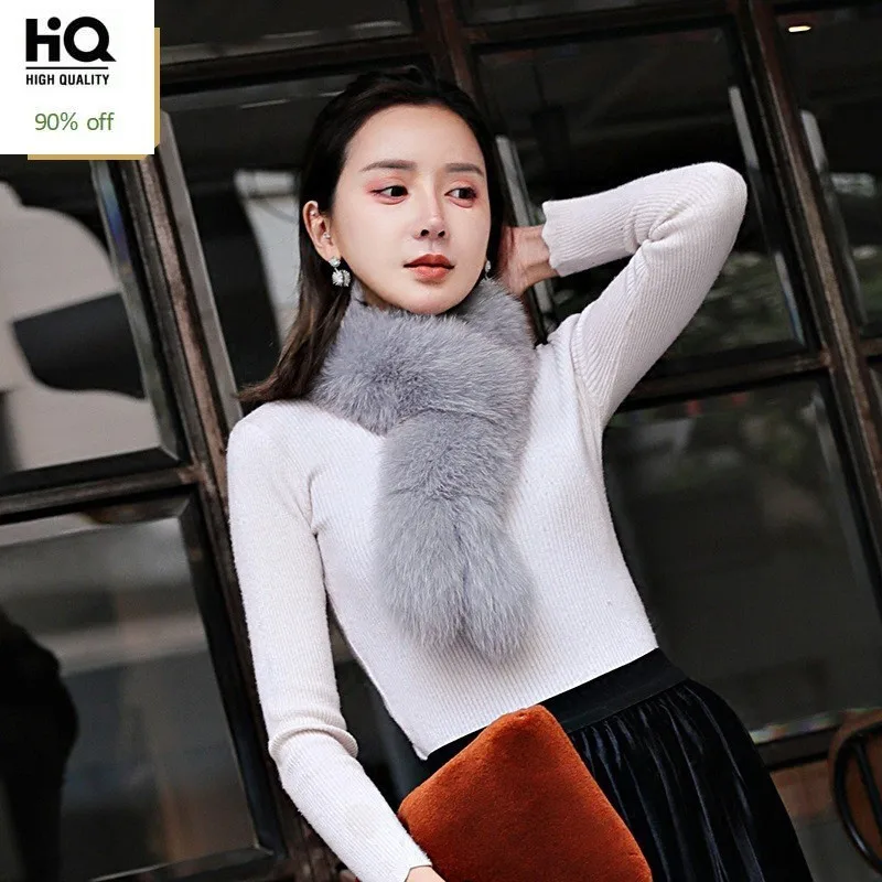 

Hot Sale 2020 New Womens Scarf Fashion Solid Real Fox Fur Scarf Female Winter Thick Warm Fur Ring Scarf Cachecol Many Color