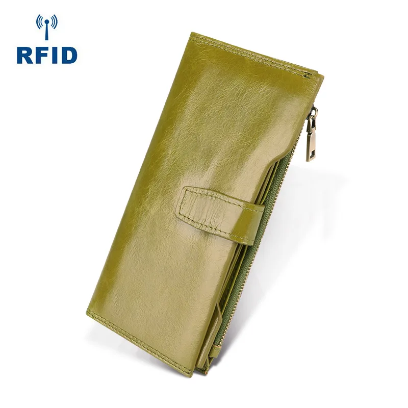 Green Женский кошелек RFID из натуральной кожи, держатель для карт, органайзер для женщин, кошелек для монет, слот для карт, кошельки, телефон и сумка для денег, мужская сумка carteira Slim - Цвет: Green