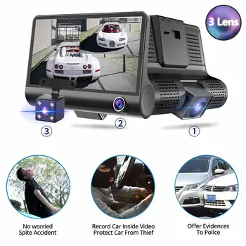 

Full 1080P Car DVR 3 Cameras Lens 4.0 Inch Dash Camera Dual Lens With Rearview Camera 170 Degree Wide Angle Video Recorder