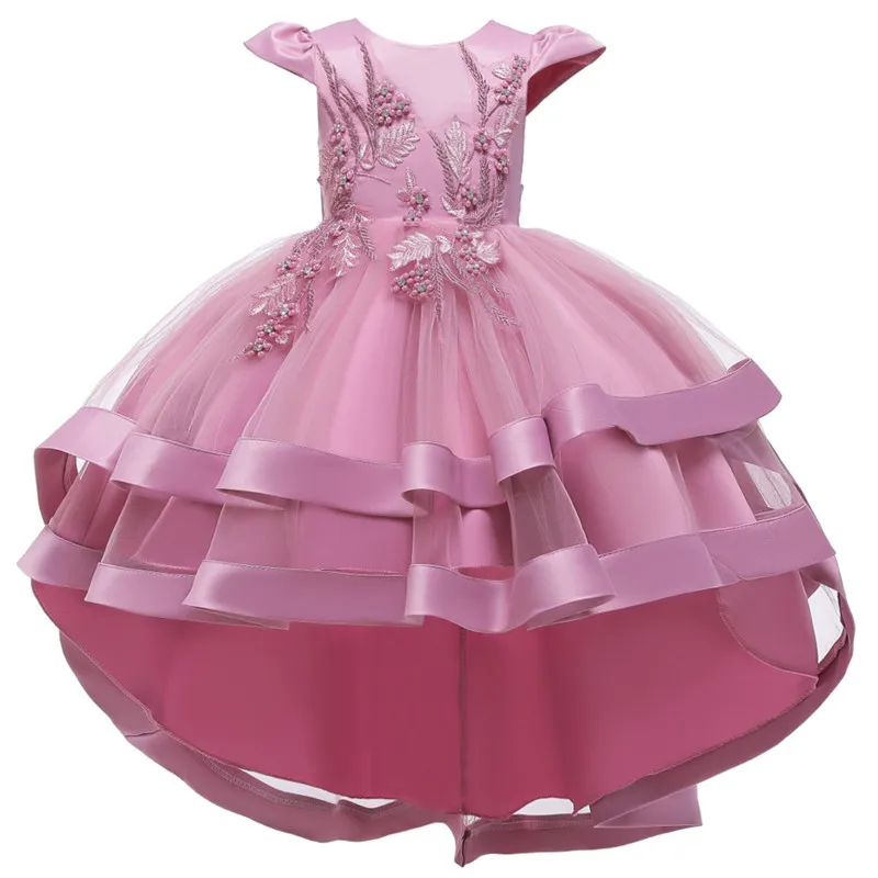 Длинные платья для выпускного бала с цветочным рисунком и большим бантом, платья для девочек-подростков возрастом от 3 до 14 лет, Детская праздничная одежда детское вечернее торжественное платье для свадьбы - Цвет: pink