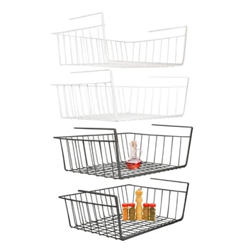 

Under Shelf Basket, 4 Pack White Black Iron Rack, for Storage Space on Kitchen Pantry Desk Bookshelf Cupboard