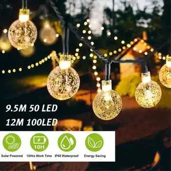 

New 100/50 LEDS Crystal ball 12M/9.5M Solar Lamp Power LED String Fairy Lights Solar Garlands Garden Christmas Decor For Outdoor