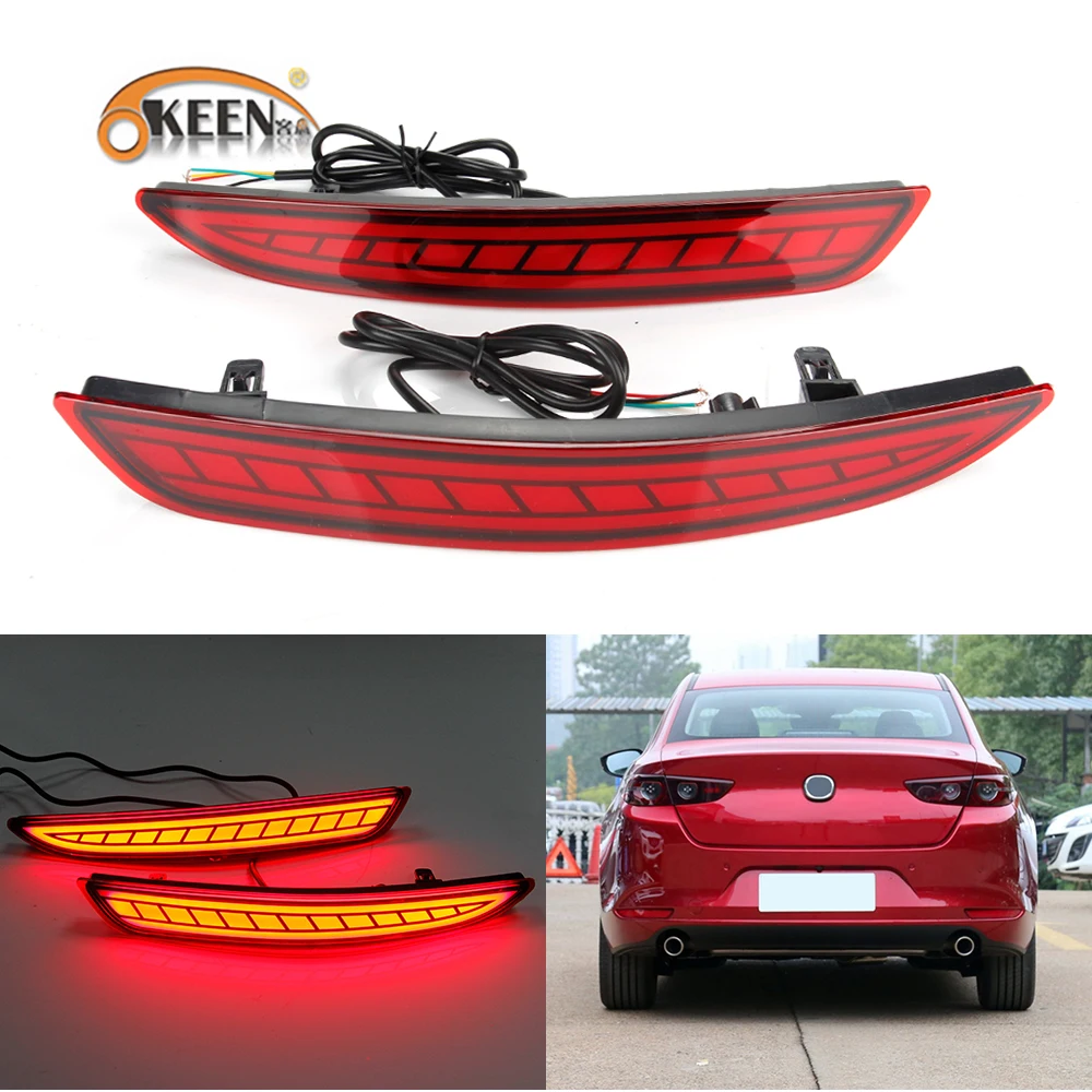 OKEEN For Mazda 3 Sedan 2019 2020 Axela Car LED Rear Bumper Reflector Light Turn Signal Driving Braking 2PCS | Автомобили и