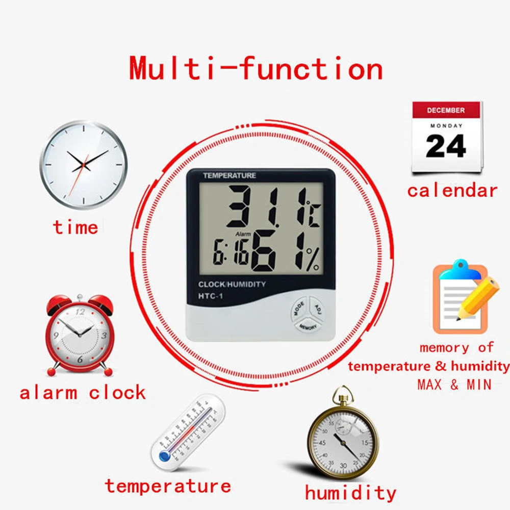 Thermometer Black& White Table Clock Humidity Hygrometer Digital Multi Function Tools Household Family Intelligence Room