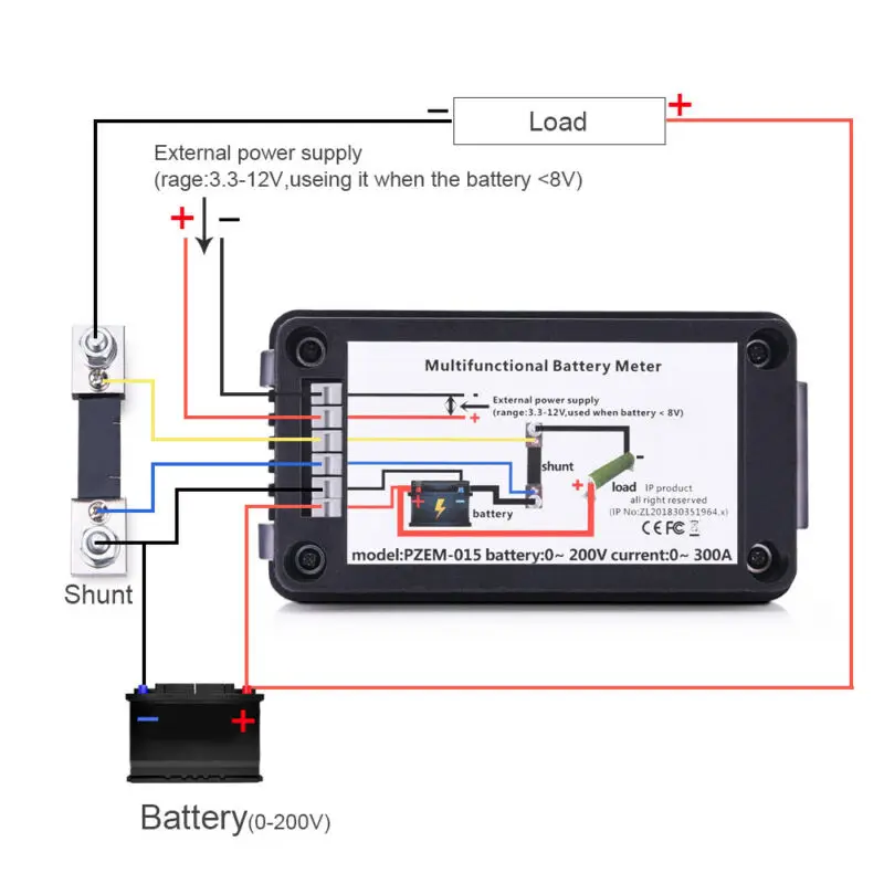 LCD Display DC Battery Monitor Meter 0-200V Voltmeter Ammeter For RV Solar Car 