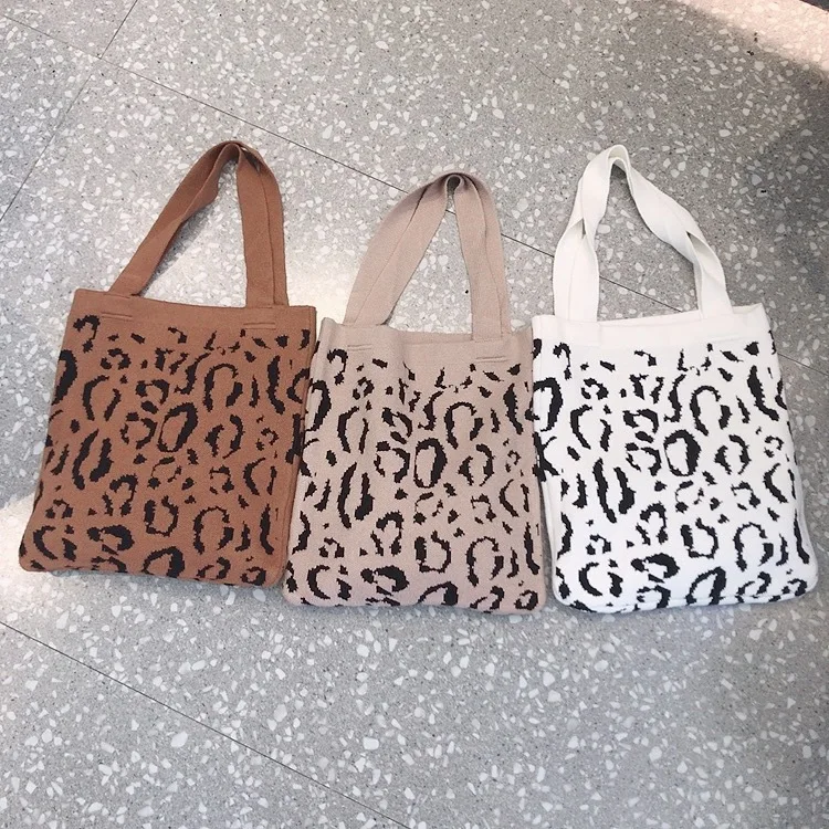 

New Style Leopord Pattern Yarn Knitted Bag One-Shoulder Handbag Bag Versatile Commuting Europe And America Elegant Fashion Weavi