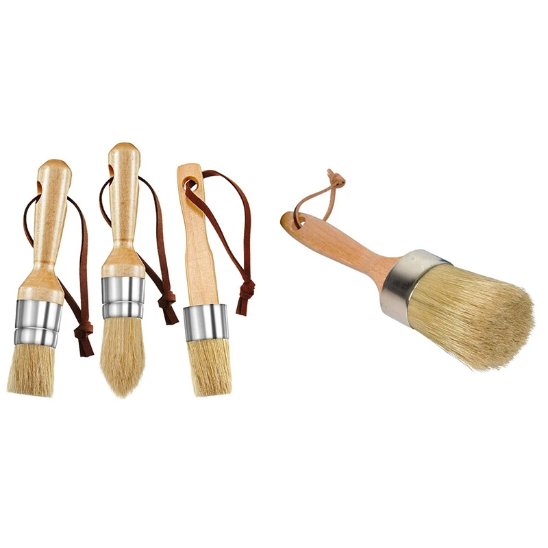 Chalk and Wax Paint Brush Large 2-In-1 Round Natural Bristles Painting Tool with 3 Pieces Brushes |