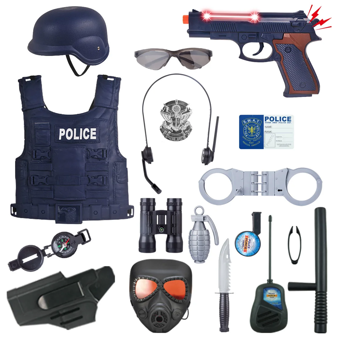 

18Pcs Children Pretend Play Police Officer Props Police Role Play Kit Cop Toy Set
