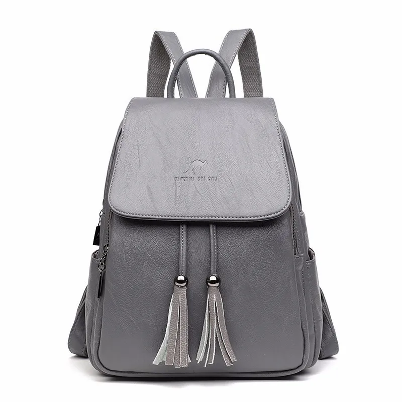 Женские кожаные рюкзаки, высокое качество, Sac A Dos, школьные сумки для девочек, консервативный стиль, Однотонный женский рюкзак, женский рюкзак, Новинка - Цвет: Graybackpacks