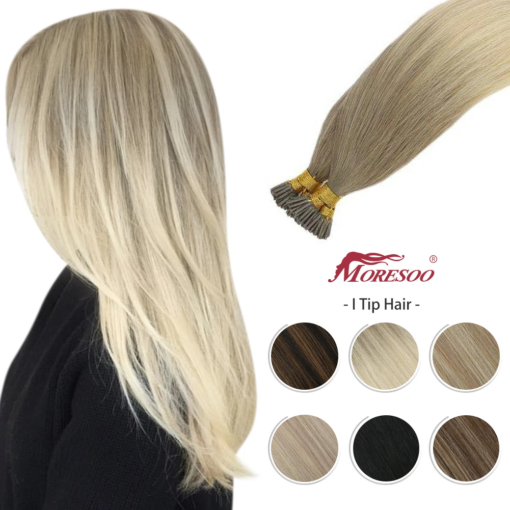 

Moresoo Keratin Human Hair I tip Extension Machine Remy Brazilian Hair Natural Straight Pre-bonded Fusion 40G/50S Real Stick Tip