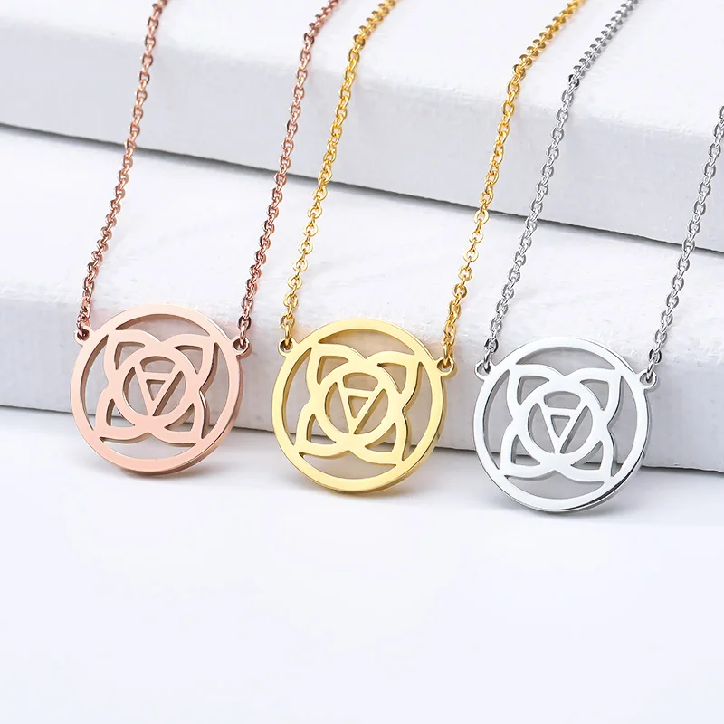 

New Arrival Women Flower Necklace Stainless Steel Clavicle Chain Round Circle Pendants Hawaii Holiday Jewelry Bridesmaid Gift