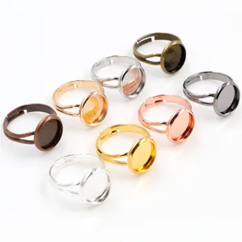 

10mm 10pcs Classic 8 Colors Plated Brass Adjustable Ring Settings Blank/Base,Fit 10mm Glass Cabochons,Buttons;Ring Bezels