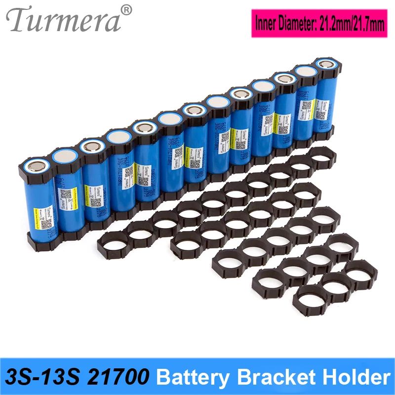 Turmera 10 개 3S  13S 21700 홀더 브래킷 ABS 접합 케이블 내부 구멍 직경 21.2mm 21.7mm 36V 48V 전자 자전거 배터리 사용