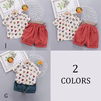 

2020 Summer New Children's Suit Baby Cartoon T-shirt Korean Version Full Printed Love Short-sleeved Shirt + Shorts Two-piece Set
