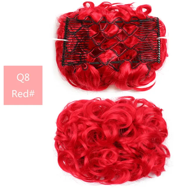 Synthetic Curly Elastic Band Chignon Plastic Comb Clips in Hair Extension Hair Bun Updo Cover Hairpieces Hair Accessories Q8 Red