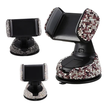 

Rhinestone Universal Super Cute 360 Car Windshield Dashboard Mount Suction Adjustable Phone Holder for Easy View GPS Sn, for