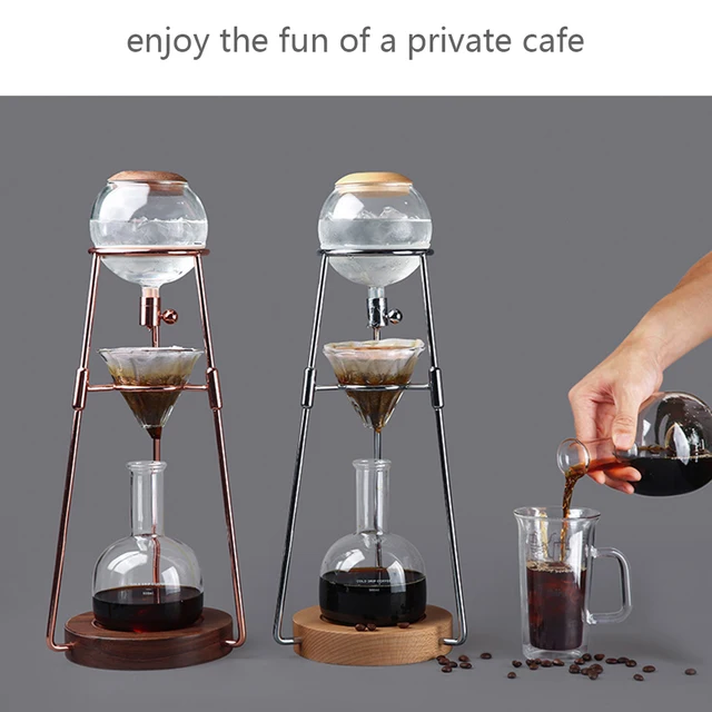 Ice Drip Coffee Maker, Commercial Pine Wood + Handmade Glass Cold Brew Coffee Household Ice Drip Coffee Pot Lomana