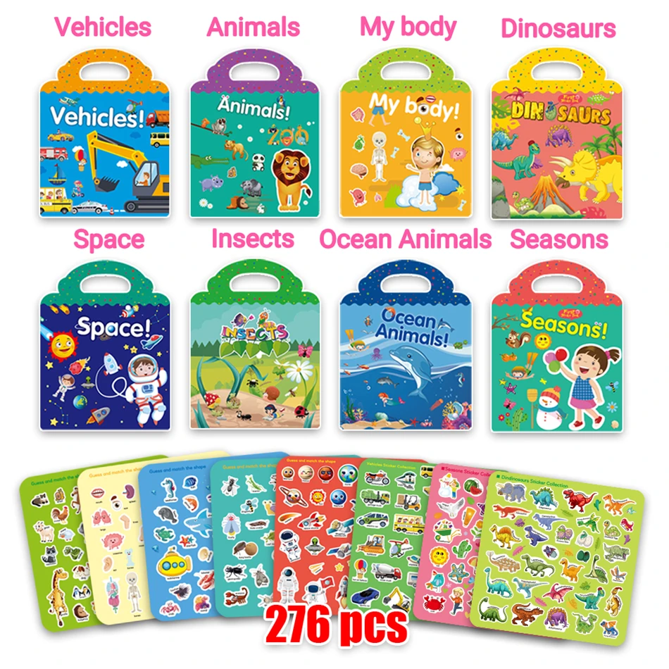 Children's Reusable Stickers Books Kawaii Stationery Stickers for Kids Early Education Cartoon Cute Stickers for Children Gift