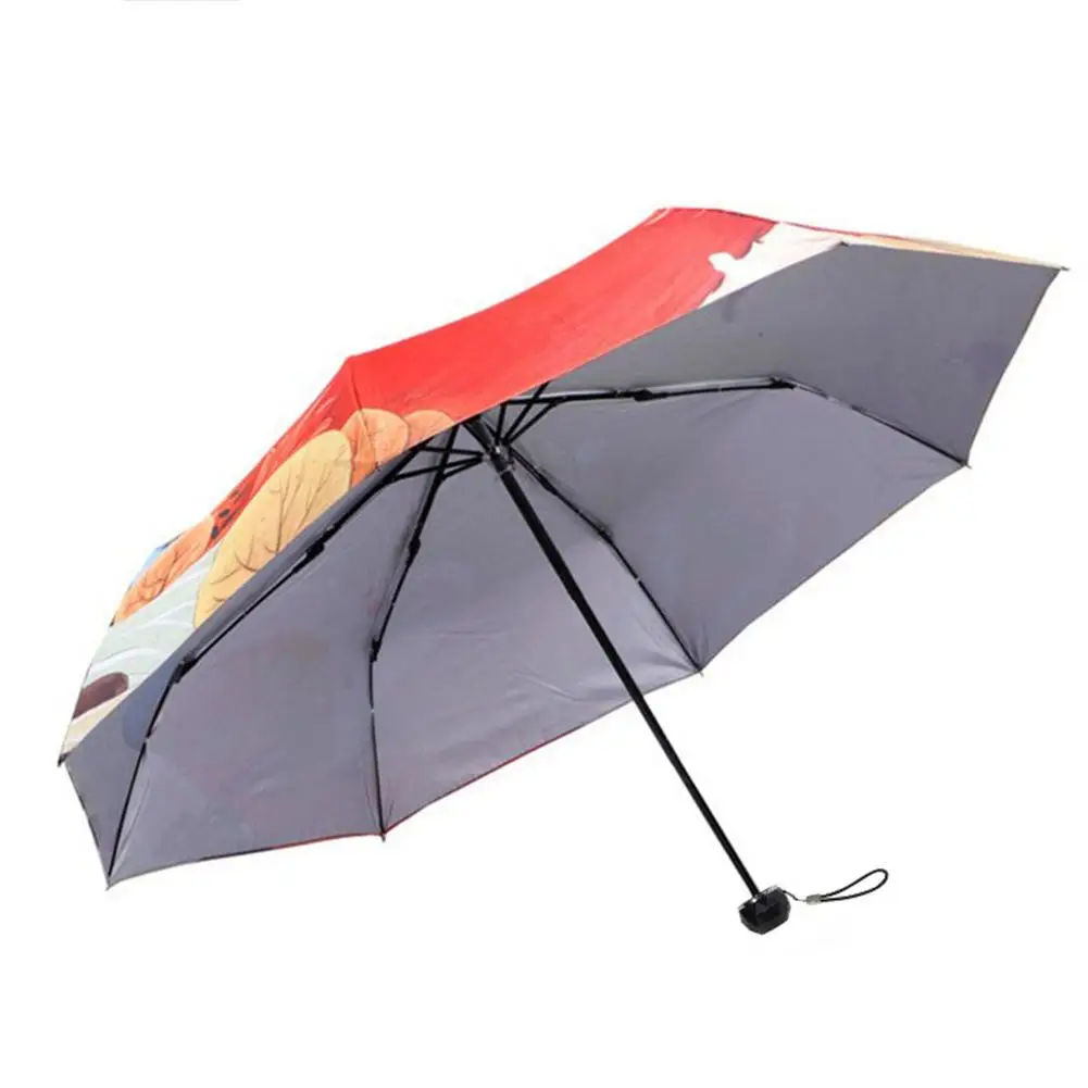 Cute illustration fox girl parasol silver glue sunscreen UV protection umbrella umbrella sun and rain dual use umbrella