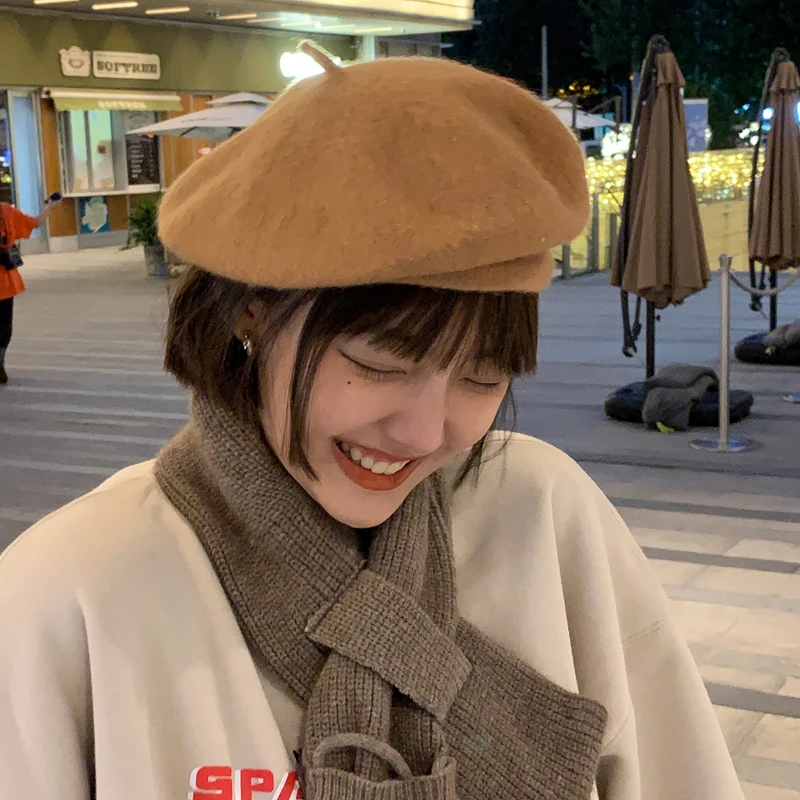 Шапка женская однотонная в стиле газетчика повседневная шерстяная для художника