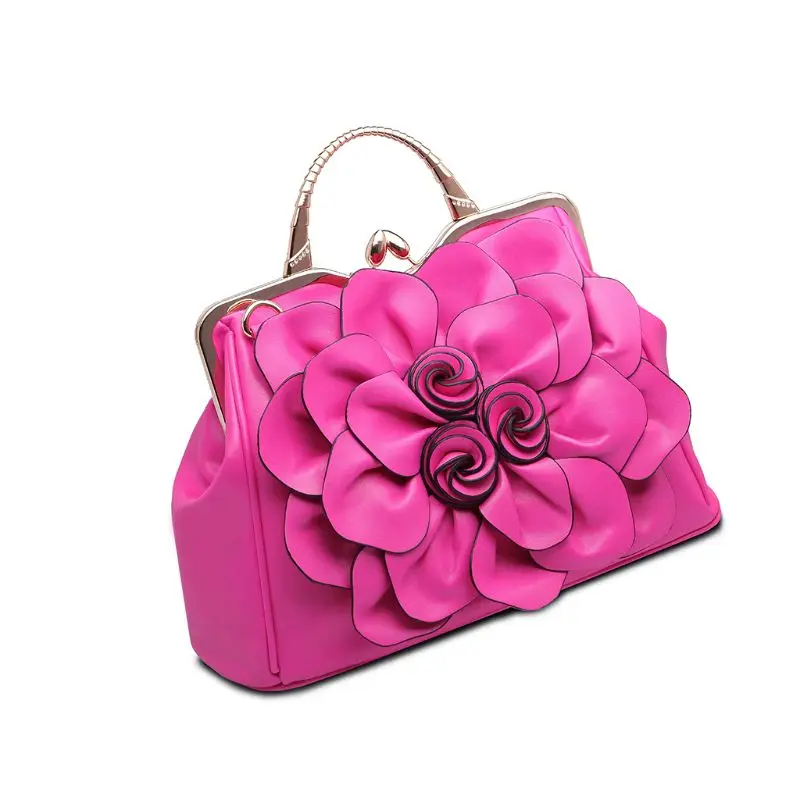 

New Women Ladies PU Leather Rose Flower Pattern Handbag Shoulder Satchel Bag Tote Purse Messenger Bag for Wedding Party Festival