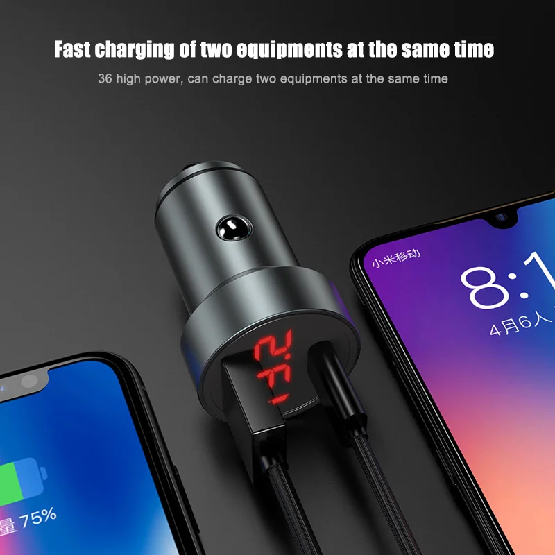 Автомобильное зарядное устройство usb type-C порт быстрая зарядка сплав светодиодный экран зарядное устройство для автомобиля GK8899
