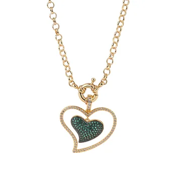 

Unique Design Big Heart Shaped Pendant Necklace Gold Color Chain Punk Choker Necklaces Cubic Zirconia Boho Women bijoux jewelry