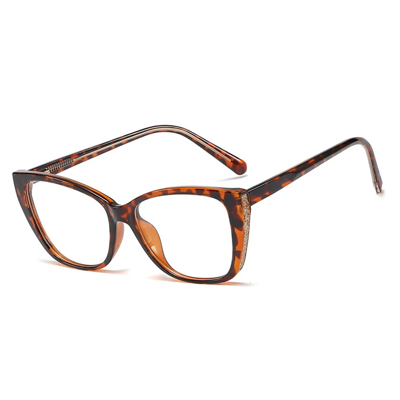 C5 Leopard Clear Новые очки для женщин, модные очки кошачий глаз, оправа, блестящий гравий, стразы, оправа для близорукости, UV400 - Цвет оправы: C5 Leopard Clear
