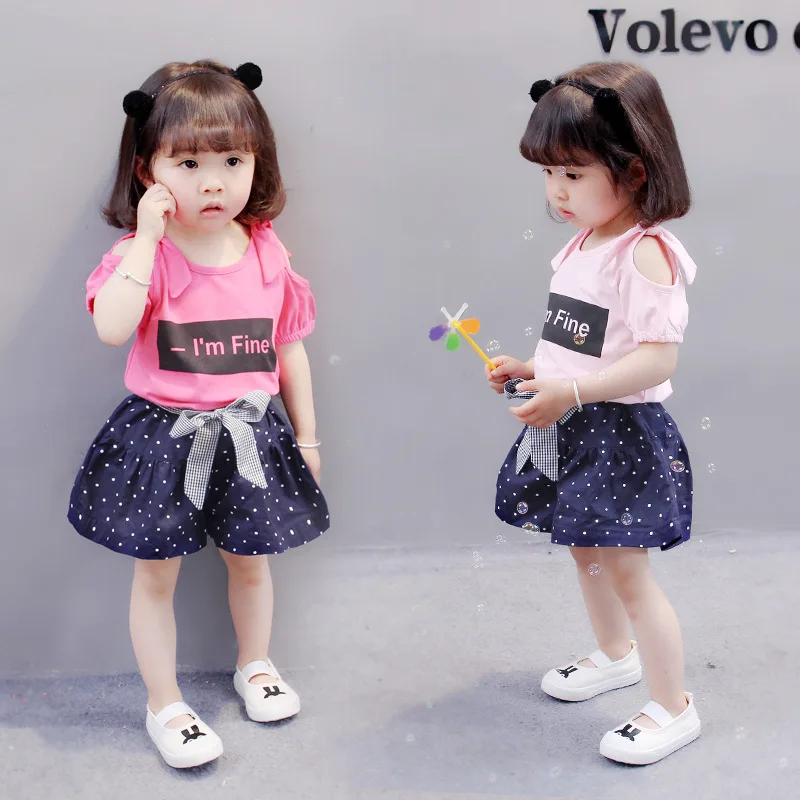 

Childrenswear Girls' Short-sleeved Suit Two-Piece Set Baby Summer Wear 2018 New Style Korean-style Fashion Infant Cotton Clothes