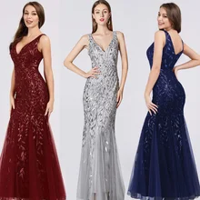 Женское платье, большие размеры, элегантное, Русалка, вечерние, сексуальные, глубокий v-образный вырез, облегающее, с блестками, длинное, макси, официальное, вечернее платье, Vestidos