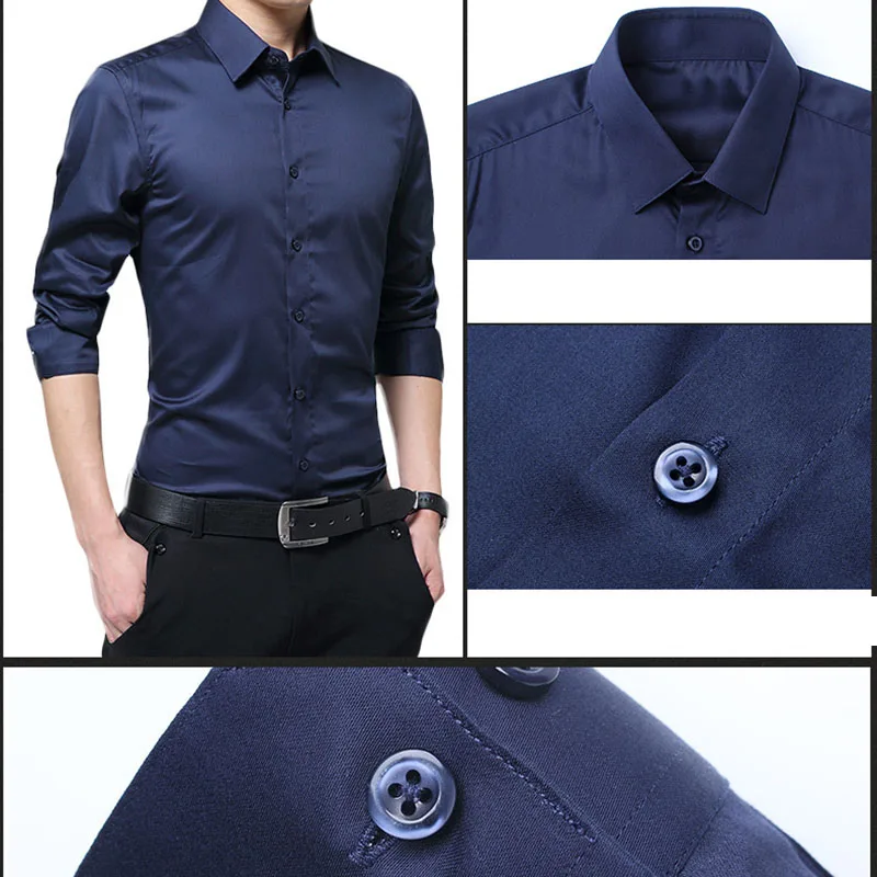 Горячие мужские рубашки с длинными рукавами Slim Fit Твердые Рубашки для бизнеса, торжественных случаев для осени CGU 88