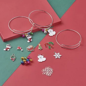 

Christmas Theme DIY Jewelry Making Kit with Alloy Bangle Making Imitate Austrian Crystal Bicone Glass Beads and Enamel Pendants