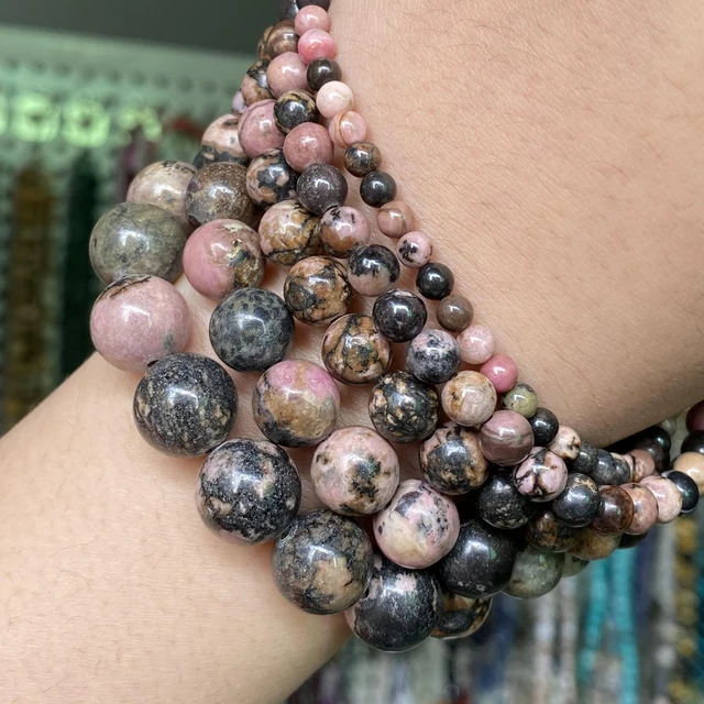 Natural Stone Beads 4-10mm Aquamarines Lava Opal Rose Quartzs Tiger Eye Moonstone Round Beads for Jewelry Making Diy Bracelet Black Lace Rhodonite