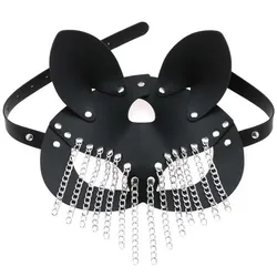 Women Sexy Mask Blindfold Tassels Chains Half face fox Cosplay Pu Leather Mask Halloween Party Masquerade Ball Masks Punk Collar