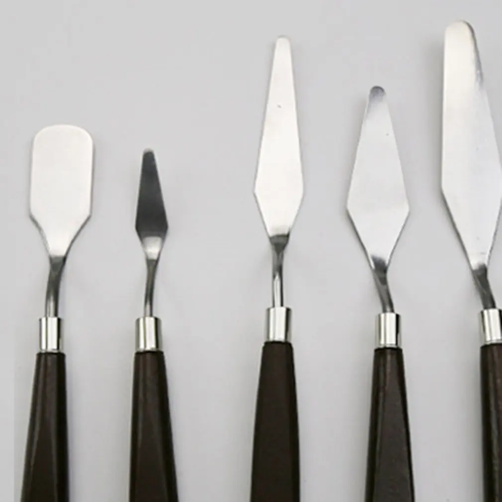 5PCS Mixed Palette Knife Painting Stainless Steel Scraper Spatula Art Supplies for Artist Canvas Oil Paint Color Mixing