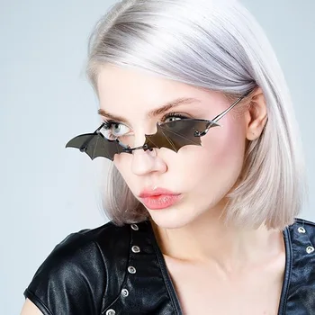 

Bat Exaggerated Sunglass 2020 Unframed Individual Women Fashion UV400 Resin Lens Pure Color All-match High Quality Sunglasses