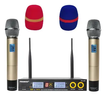 

Freeboss FB-U09-G Dual Way Digital UHF Fixed Frequency Wireless Microphone with 2 Metal Handhelds in Gold Color