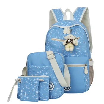 

Starstudded canvas bag five-piece set Send the bear bag large and medium-sized students, casual backpack,School bags, sister bag