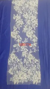 

good quality 5yards 10917A# offwhite heavy beads sequin embroidery net mesh lace fabric for sawing evening bridal wedding dress